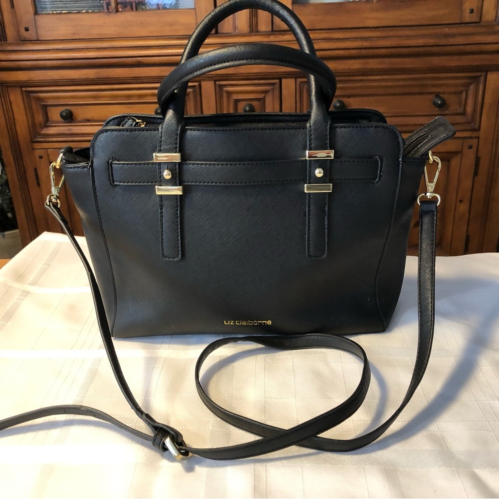 Liz Claiborne Black Satchel with Gold Hardware